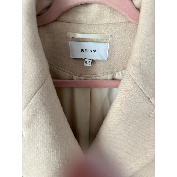 REISS Vale Color Block Wool Blend Cream Taupe Longline Coat 4 Light Academia - Picture 4 of 11